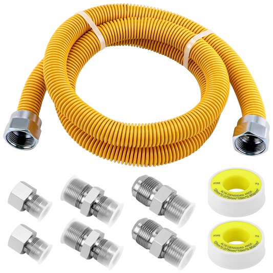 48” Flexible Gas Line Kit for Dryer, Stove & Water Heater – Yellow Coated Stainless Steel Gas Connector